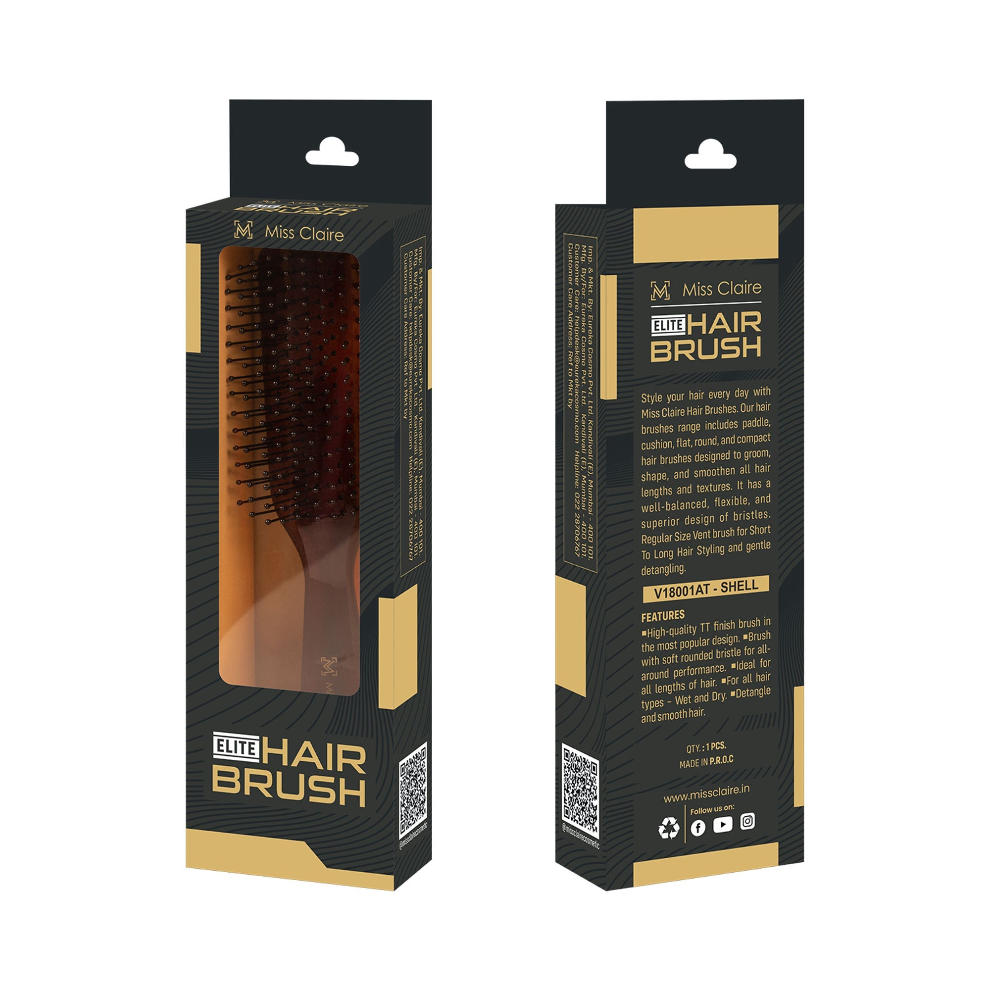 Miss Claire V18001At Flat Hair Brush - Shell