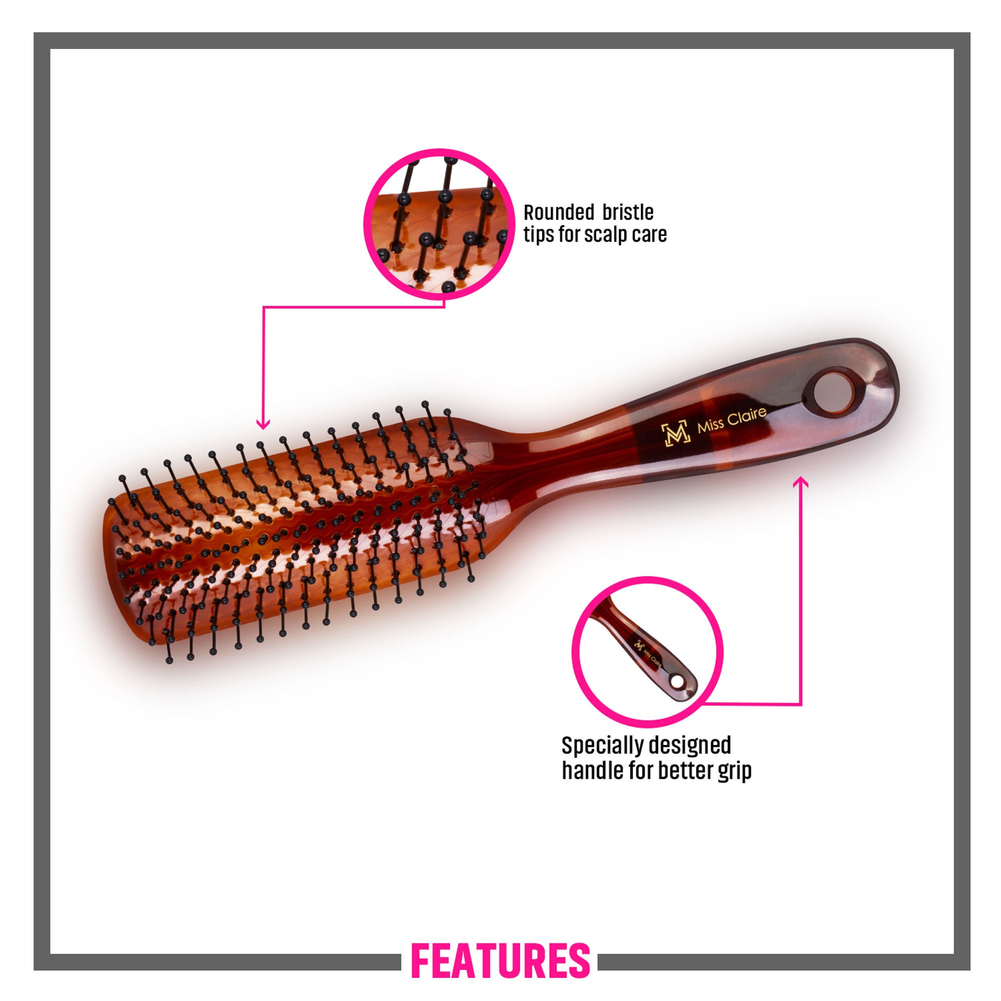 Miss Claire V18001At Flat Hair Brush - Shell