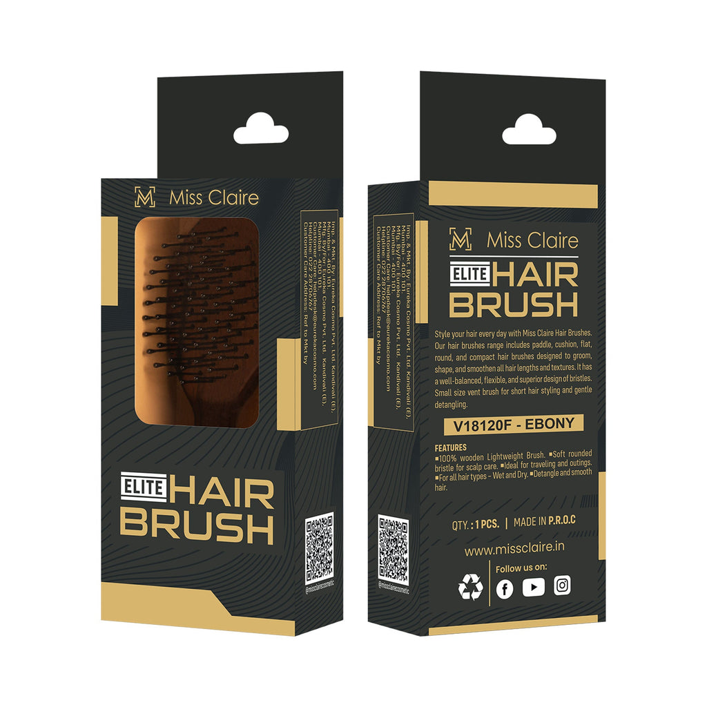 Miss Claire V18120F Flat Hair Brush - Small - Ebony