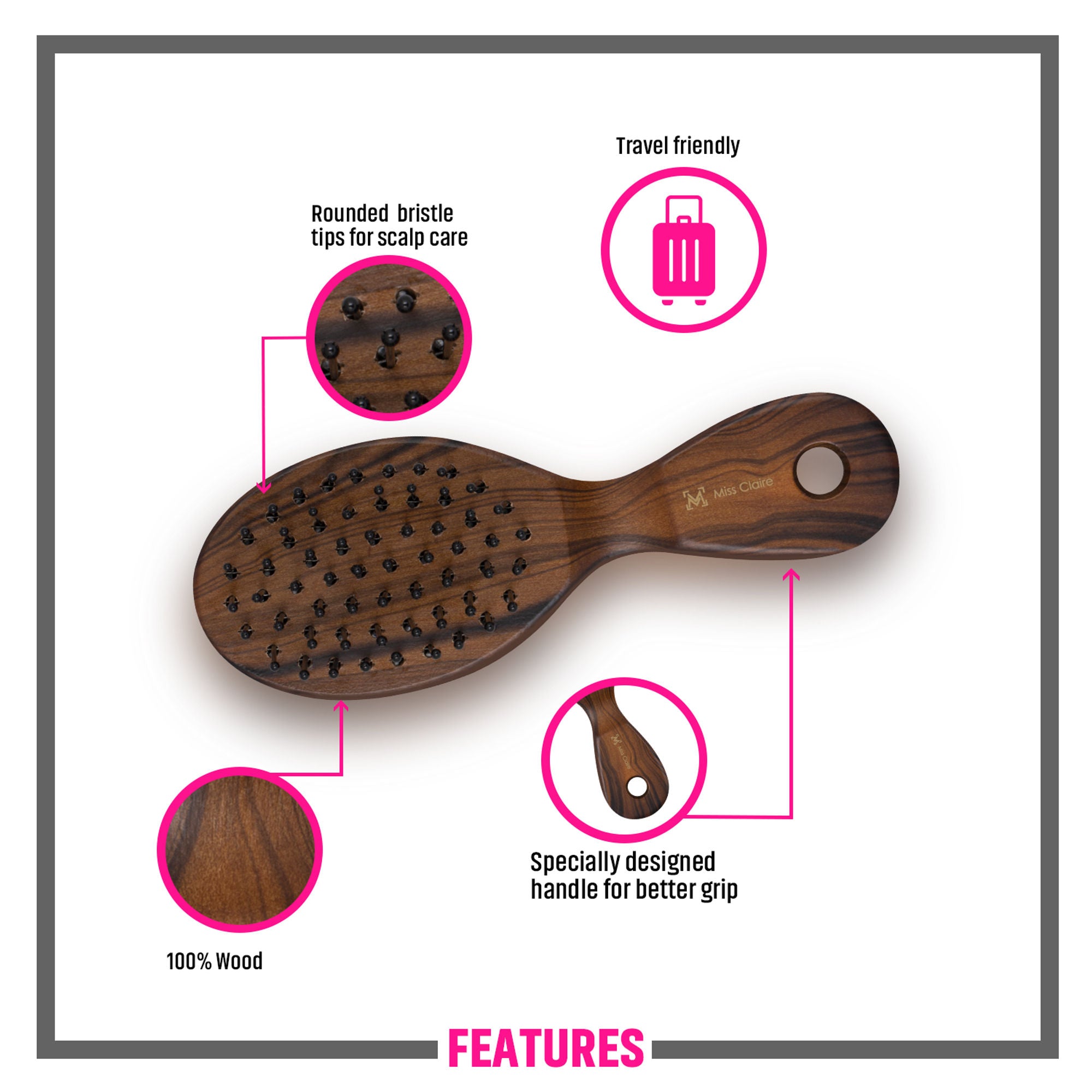 Miss Claire V18120F Flat Hair Brush - Small - Ebony