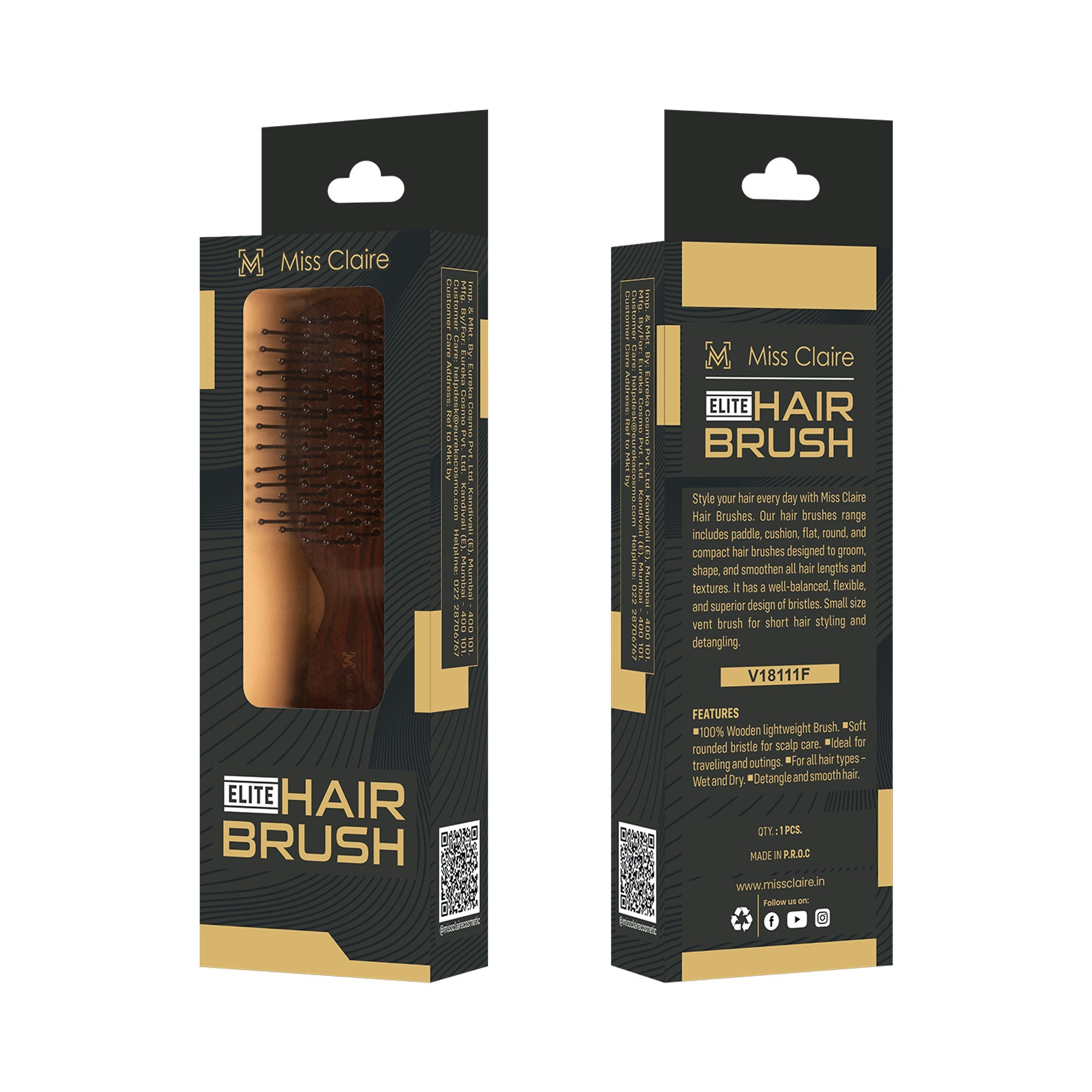 Miss Claire V18111F Flat Hair Brush - Small
