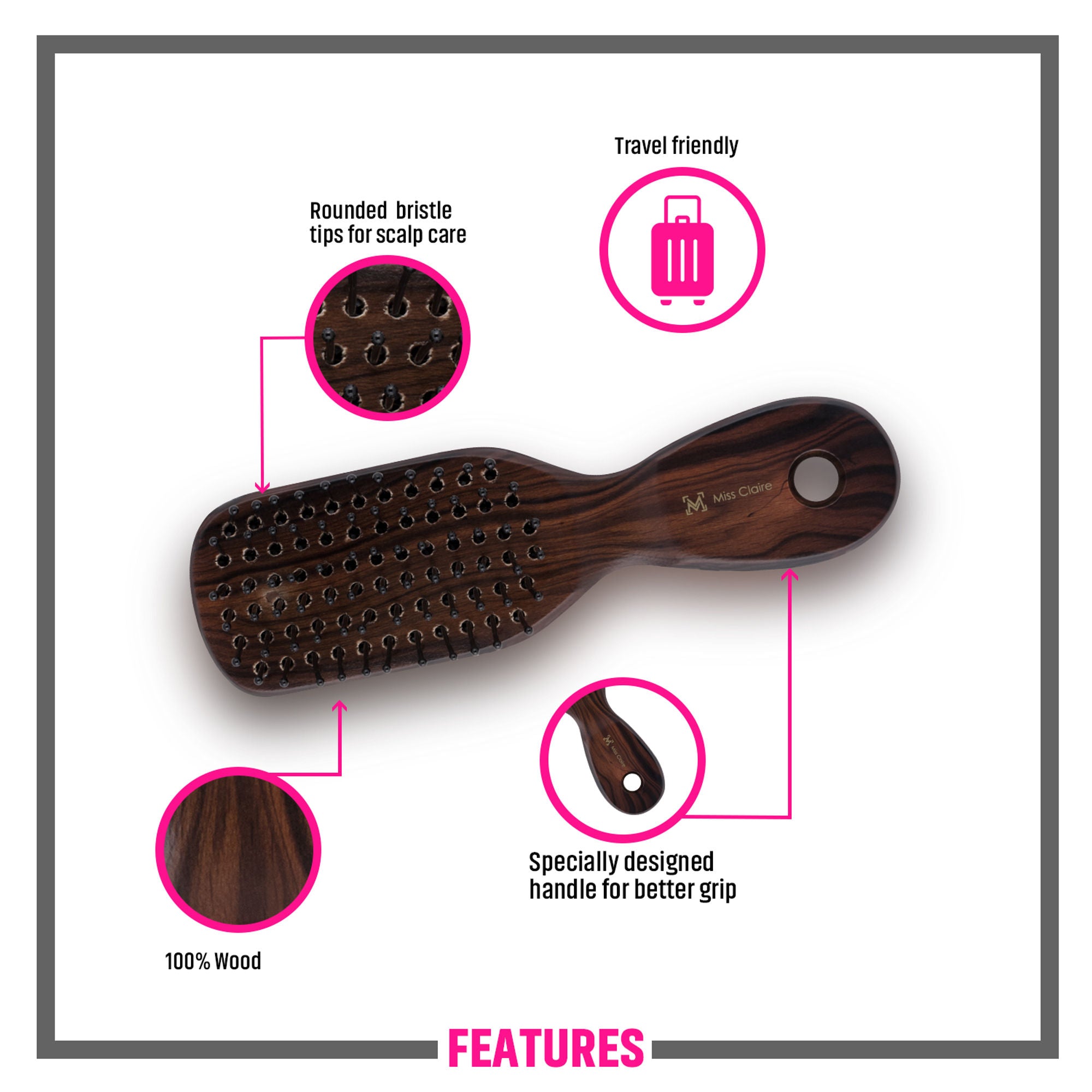 Miss Claire V18111F Flat Hair Brush - Small