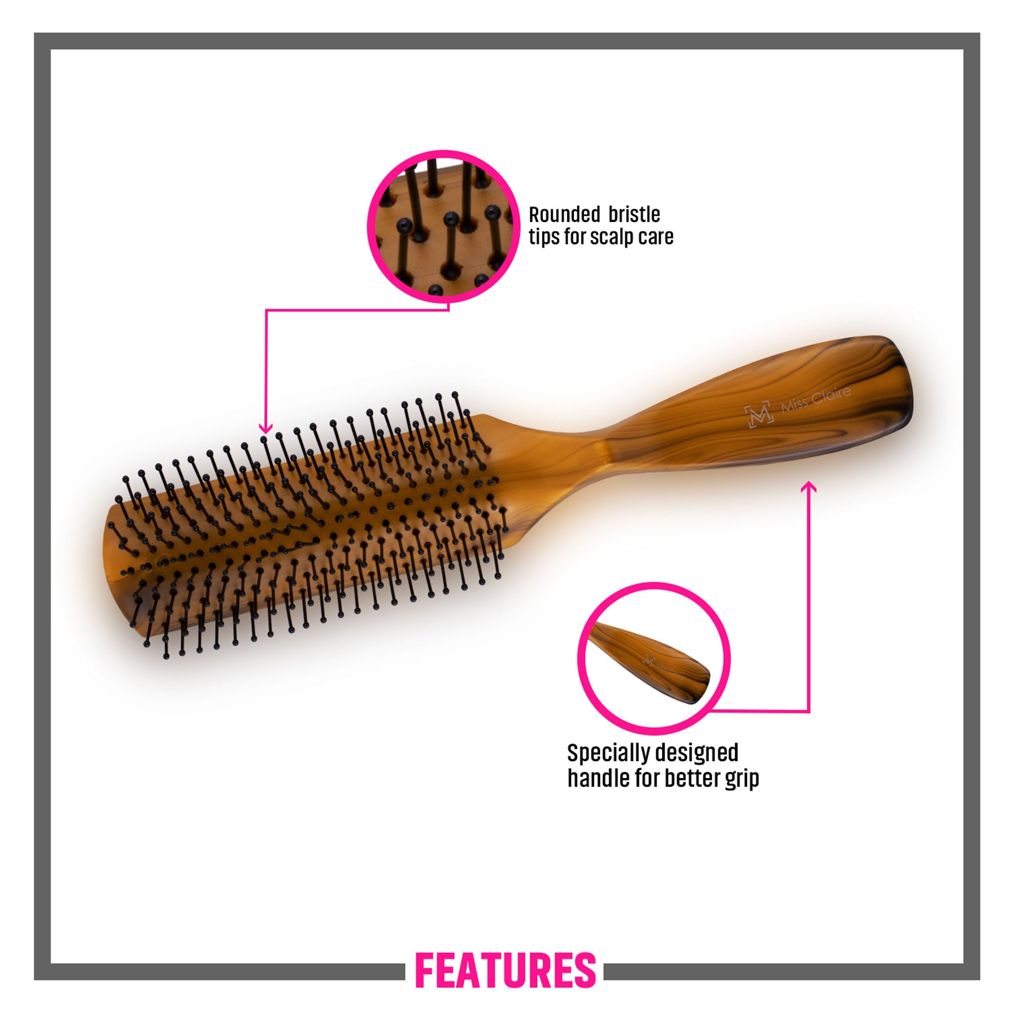 Miss Claire V1800F Flat Hair Brush - Brown