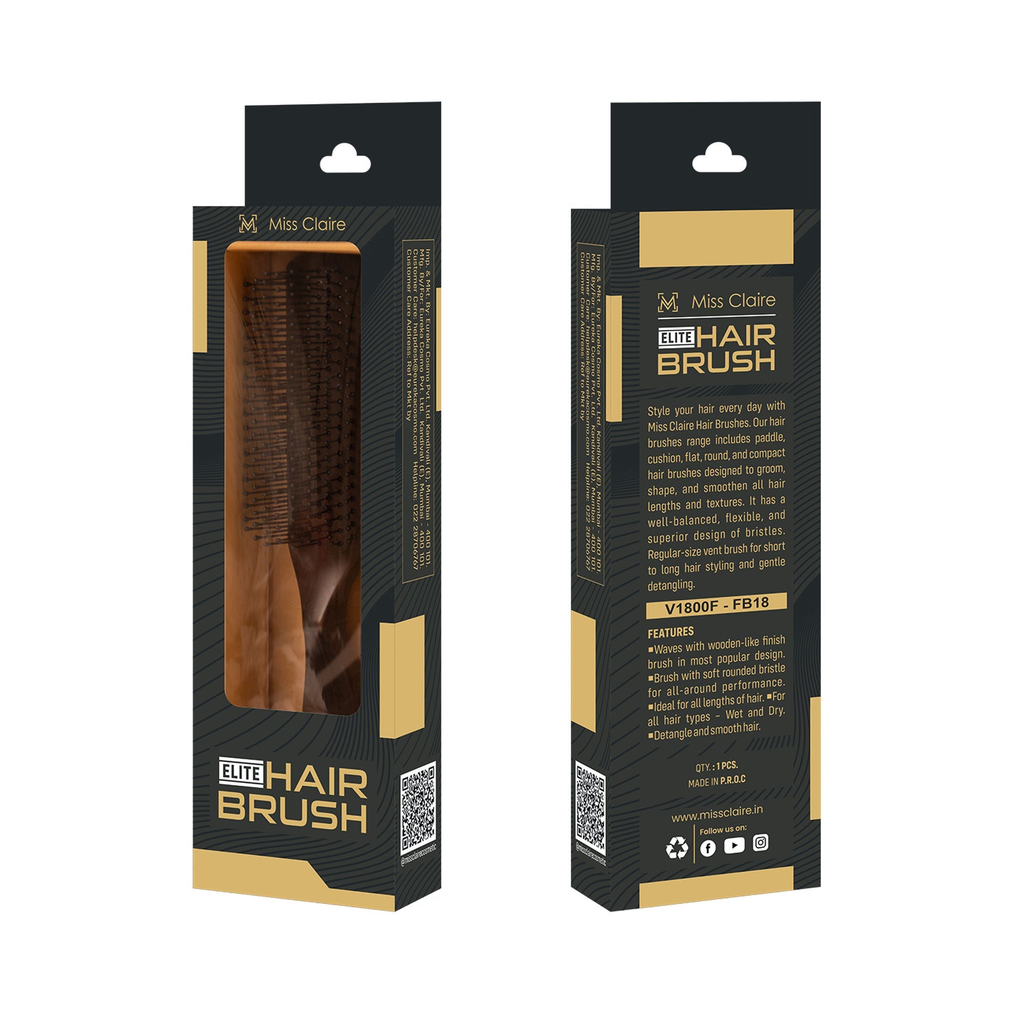 Miss Claire V1800F Flat Hair Brush - Fb18