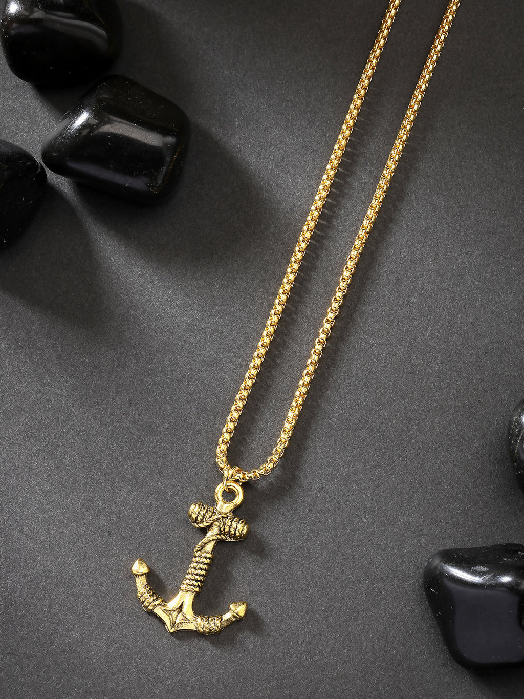 NVR Men's Gold-Polished Stainless Steel Pendant with Chain