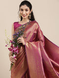 Saree Mall Magenta Ethnic Motifs Zari Silk Blend Banarasi Saree