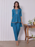 HERE&NOW Ethnic Motifs Embroidered Thread Work & Sequinned High-Low Kurti with Trousers
