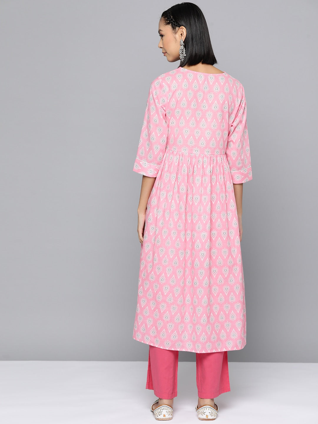 HERE&NOW Ethnic Motifs Printed Sequined Detail Angrakha Kurta
