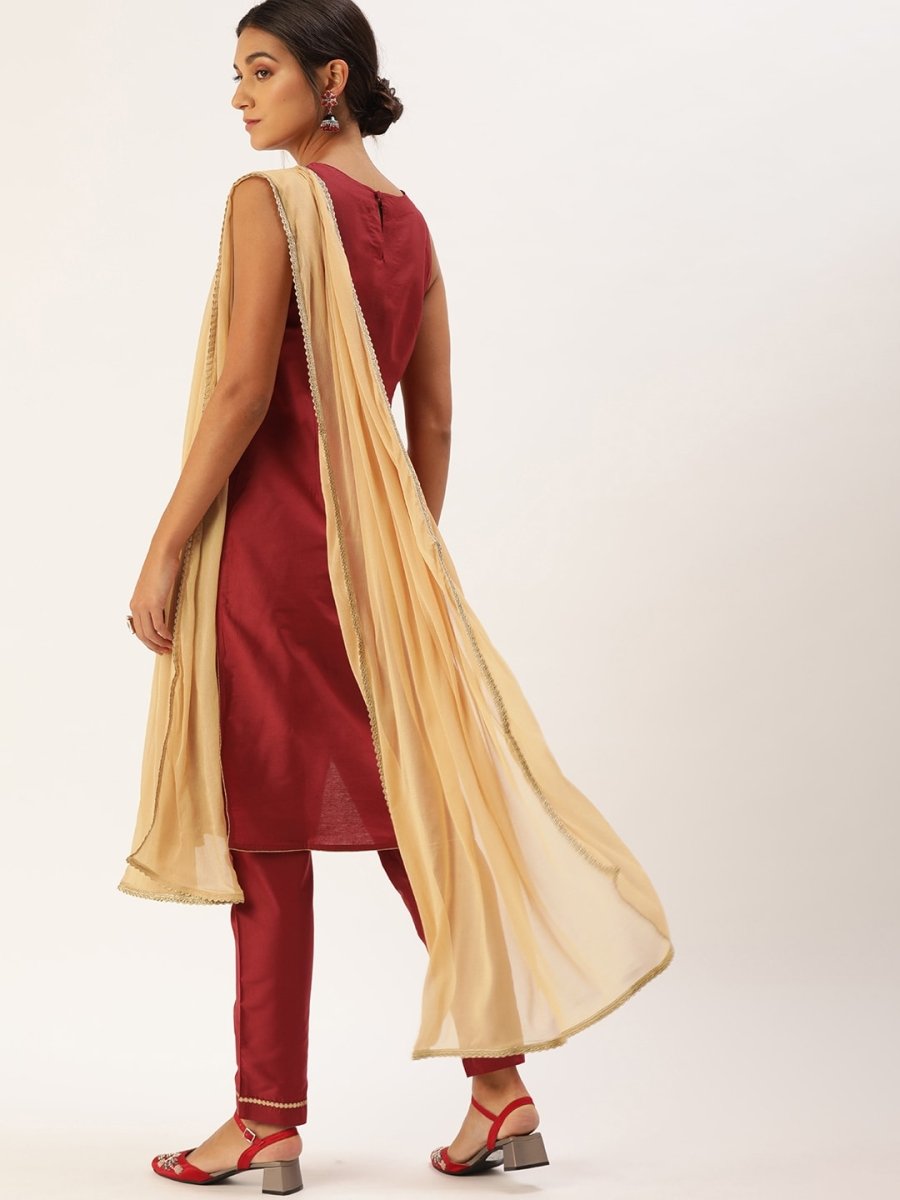 All About You Women Red Ethnic Motifs Printed Kurta with Trousers & With Dupatta