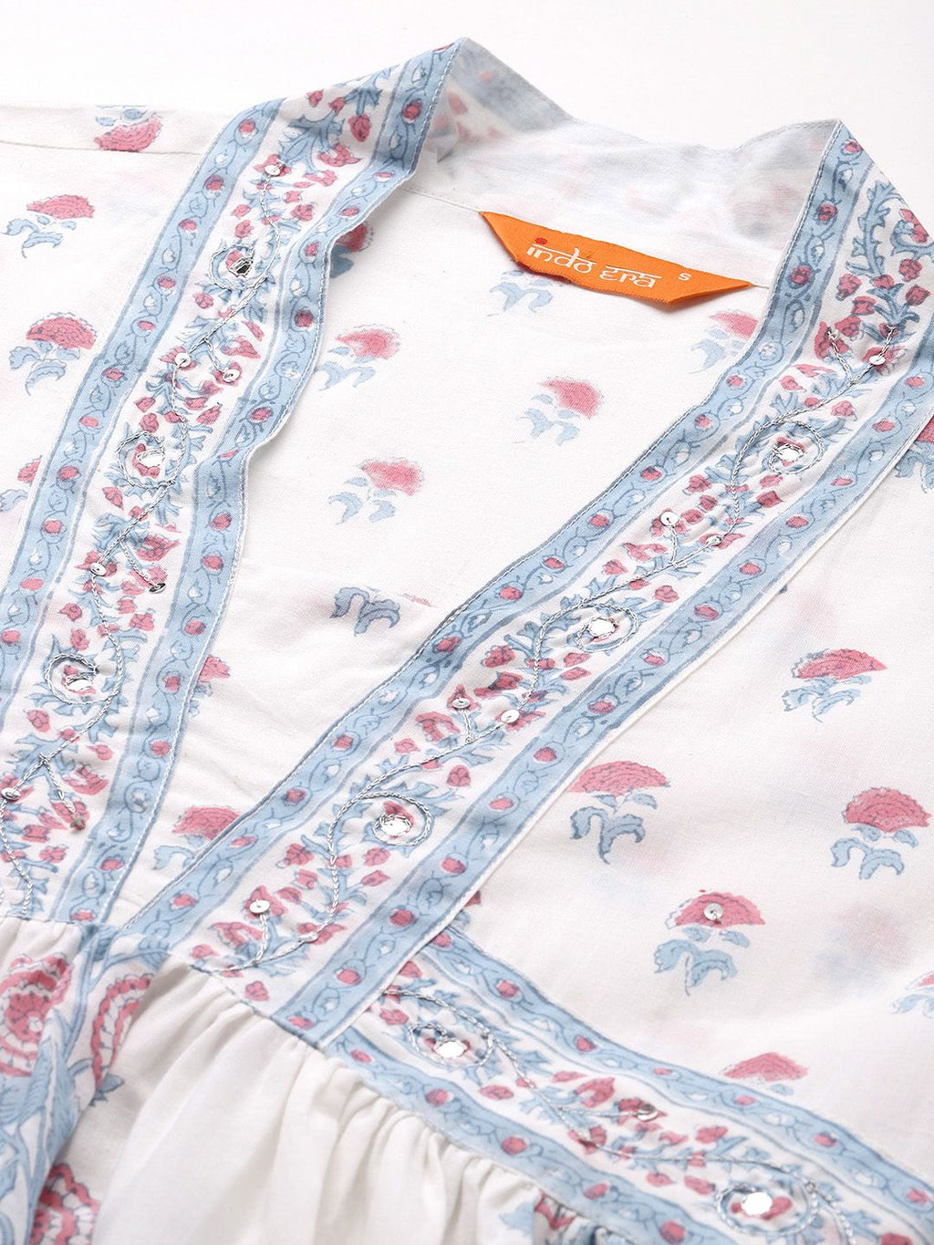 Indo Era Floral Printed Pure Cotton Kurta with Trousers & Dupatta