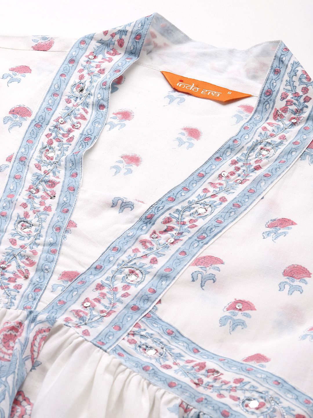 Indo Era Floral Printed Pure Cotton Kurta with Trousers & Dupatta