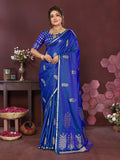 Joban Fashion Royal Blue Floral Motifs Banarasi Silk Sarees