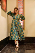 Jyoti Fashion Women's Teal Cotton Silk Heavy Digital Printed Kurta Pant Set
