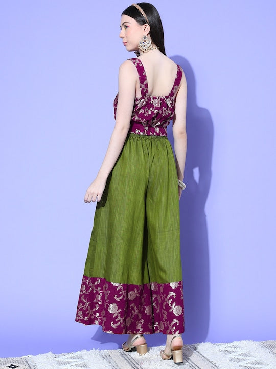 InWeave Women's Wine Brocade Strappy Top W Olive Wine Brocade Palazzo Set