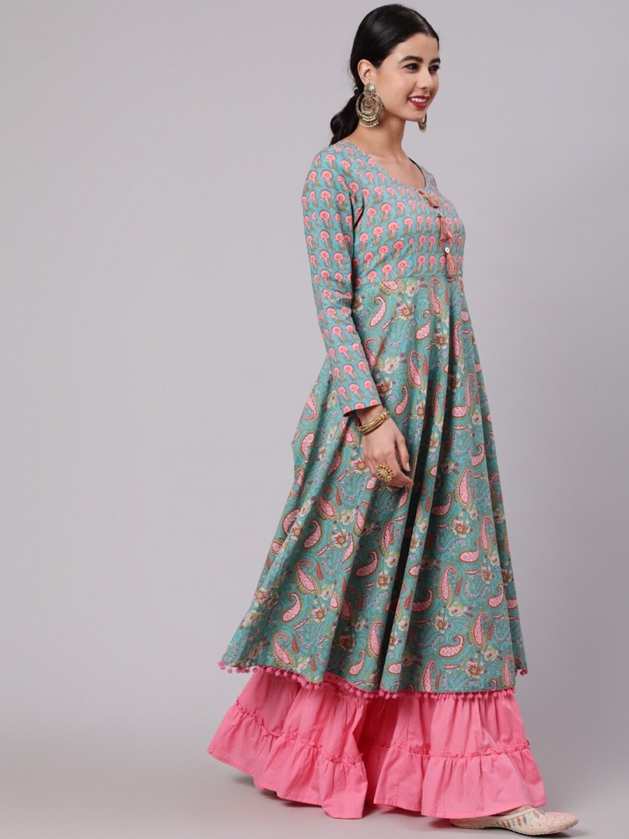 Aks Paisley Printed Cotton Anarkali Kurta