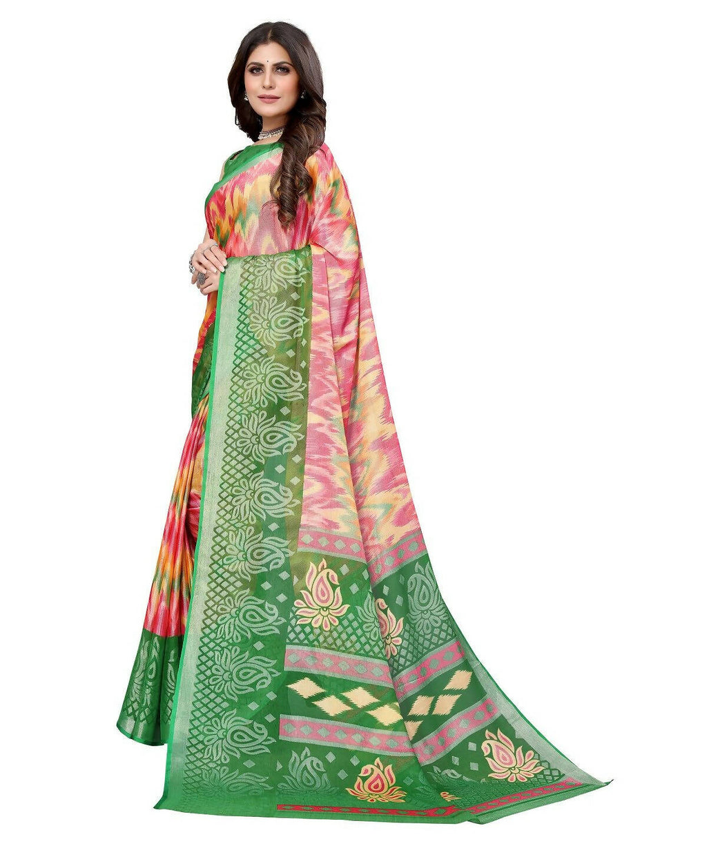 Vamika Pink Chiffon Brasso Bollywood Style Woven Saree (KARUNA GREEN)