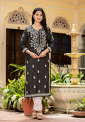 Kaajh Women's Black Chikhankari Embroidered Kurta Pant Set