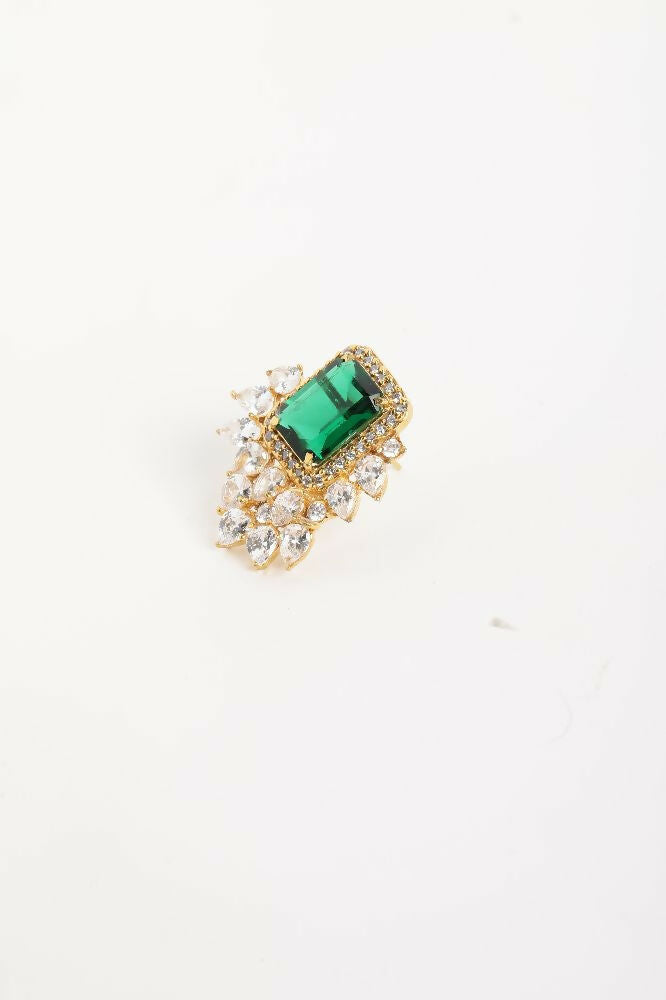 Nuyug 22K Gold Plated Emerald Fern Muse Stud Earrings