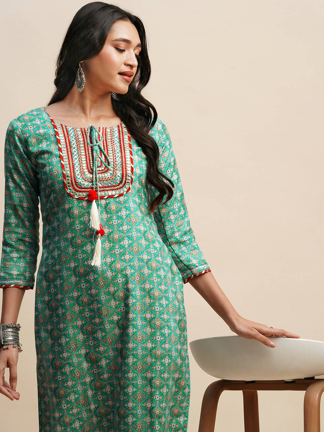 Sea Green Poly Chinon Digital Printed Straight Kurta - Samira