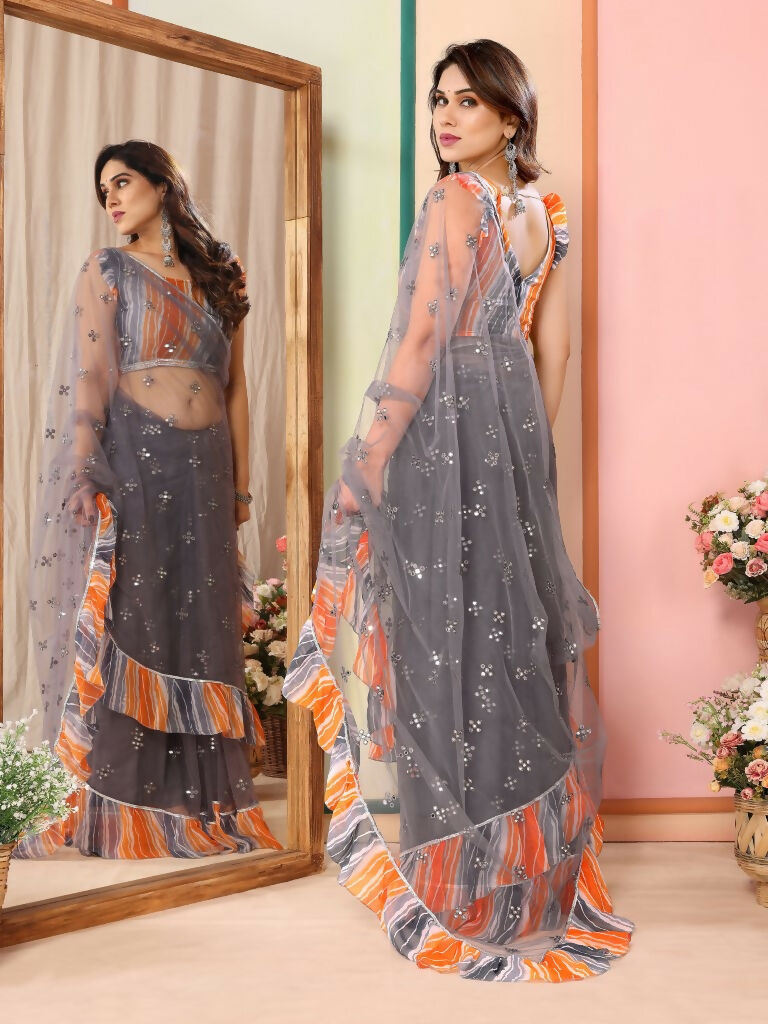 Partywear Designer Grey Net Fancy Saree - Dyuti