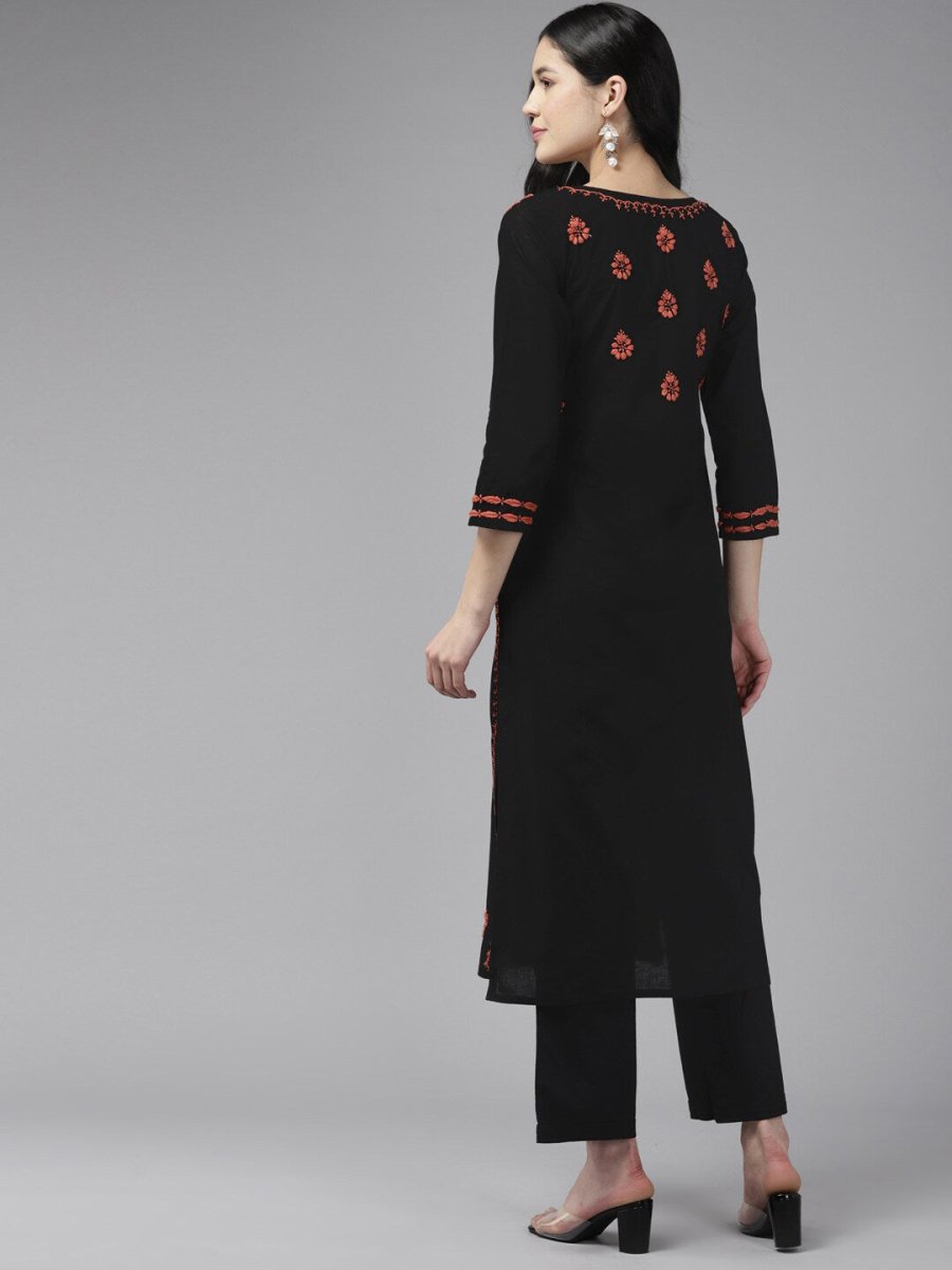 ADA Ethnic Motifs Embroidered Chikankari Cotton Straight Kurta