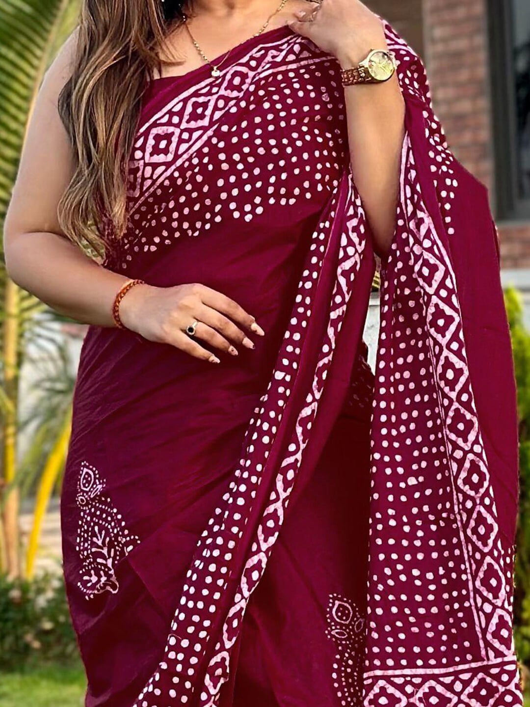 Saree Mall Pink & White Polka Dot Pure Cotton Designer Bagh Sarees