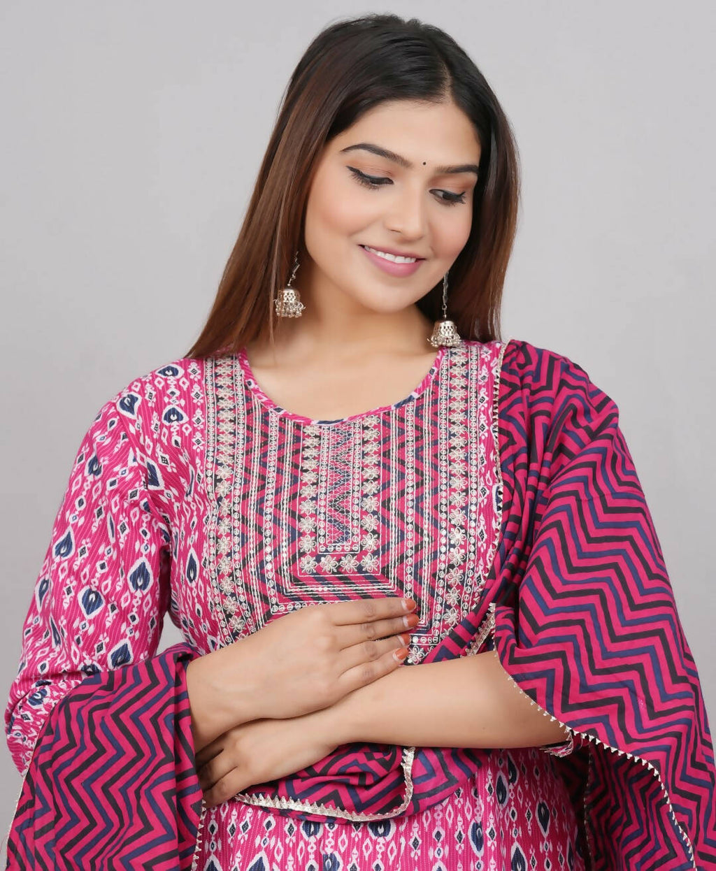 House of RP Women's Pink Cotton Kurta & Dupatta Set