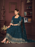 Jyoti Fashion Women's Rama Georgette Embroidered Anarkali Kurta Pant Set With Dupatta