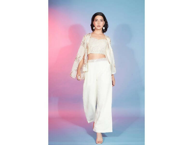 Off White Georgette Sequence With Thread Designer Co-Ord Set - Flory