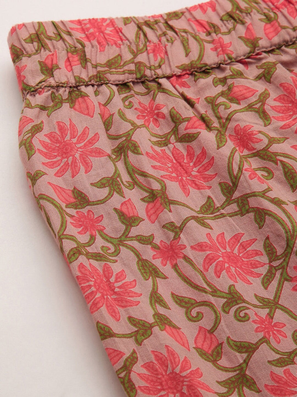 HERE&NOW Women Pink & Coffee Brown Printed Cotton Kurti with Sharara & With Dupatta