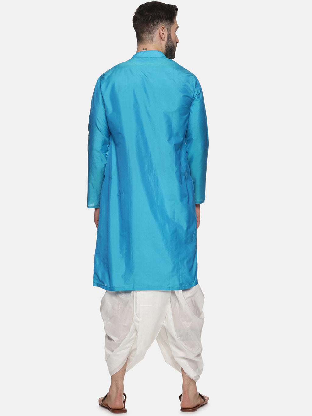 Sethukrishna Men Turquoise Blue Angrakha Kurta with Dhoti Pants