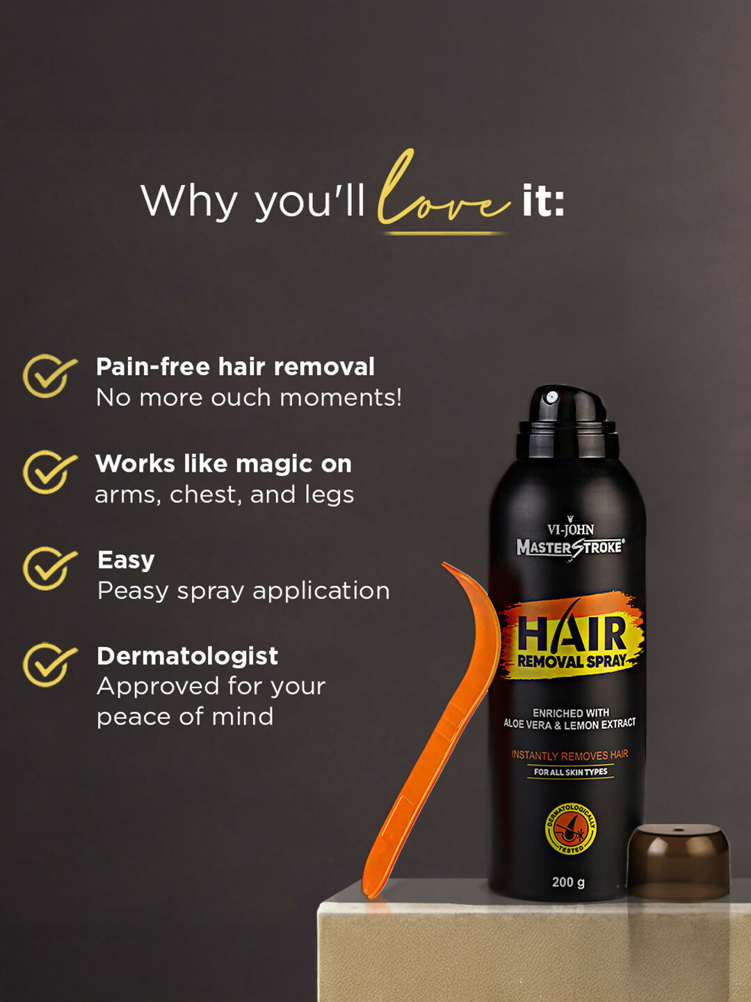 VI-JOHN Dermatologically Tested Master Stroke Lemon & Aloevera Hair Removal Spray For Men