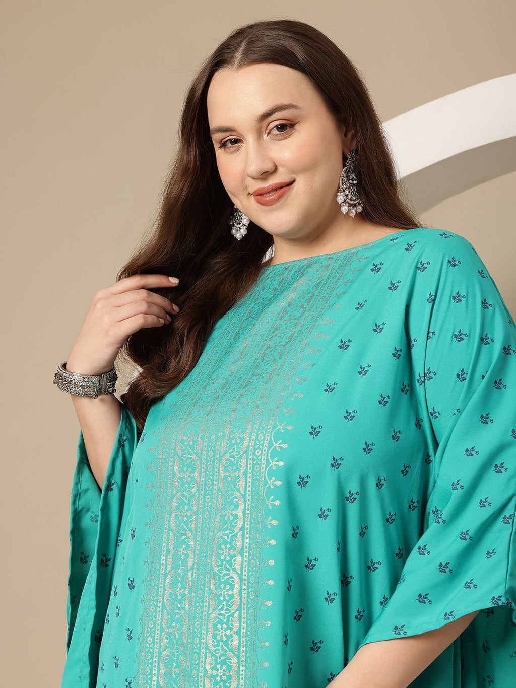 Sztori Plus Size Floral Printed Flared Sleeves Floral Kaftan Kurta