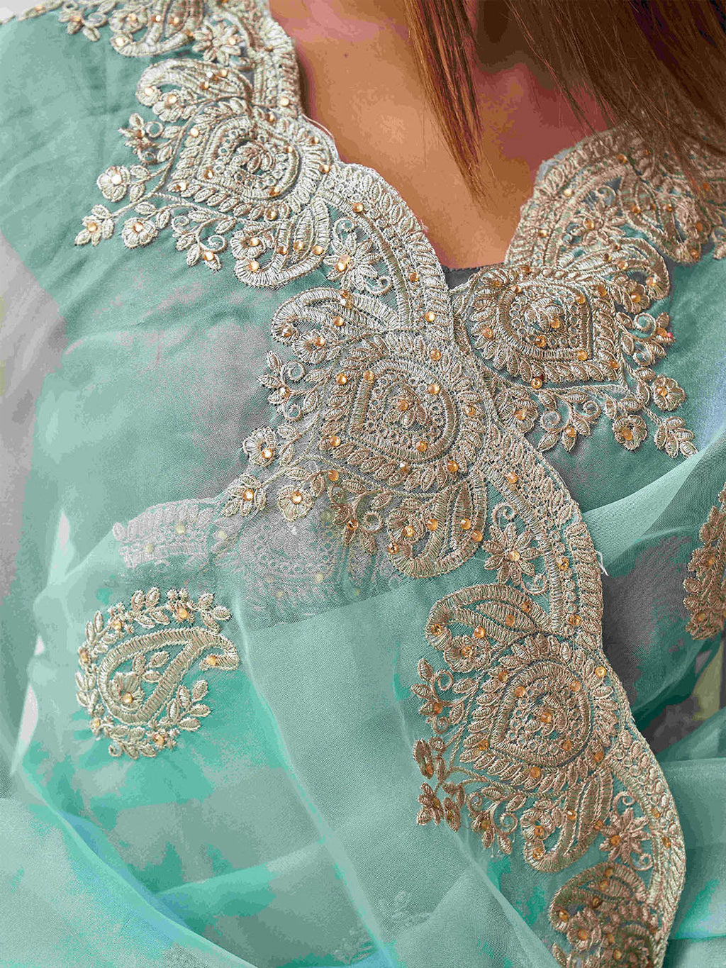Tikhi Imli Ethnic Motifs Embroidery Organza Heavy Work Saree