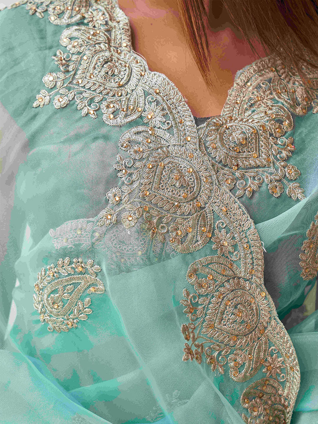 Tikhi Imli Ethnic Motifs Embroidery Organza Heavy Work Saree