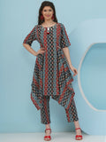 Joban Fashion Ikkat Printed Co Ord Set - Blue Red