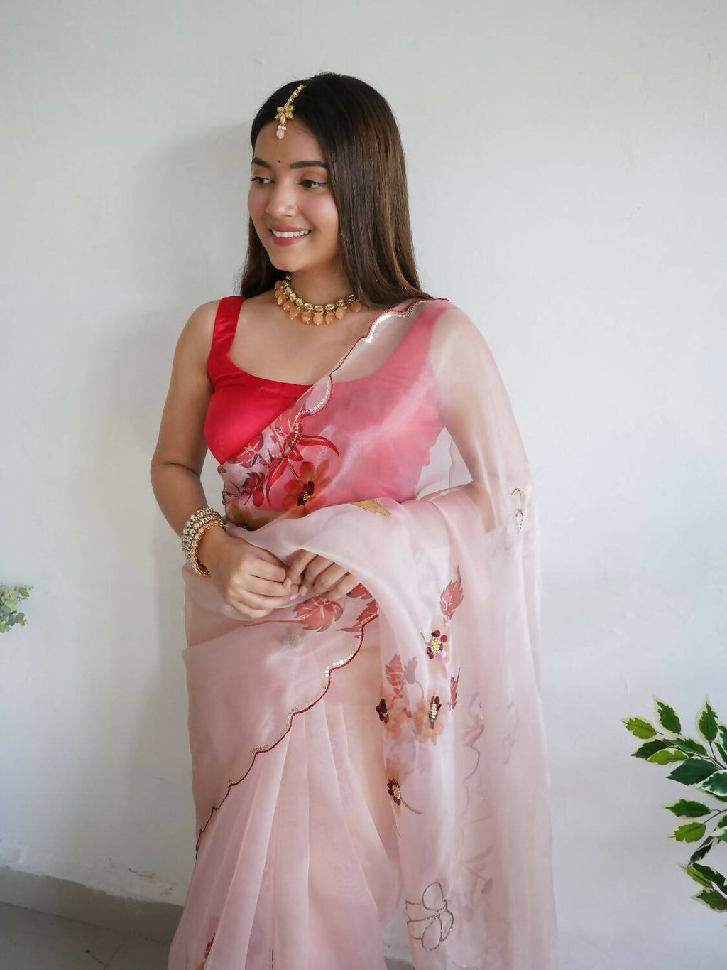 Vamsee Peach Organza Saree