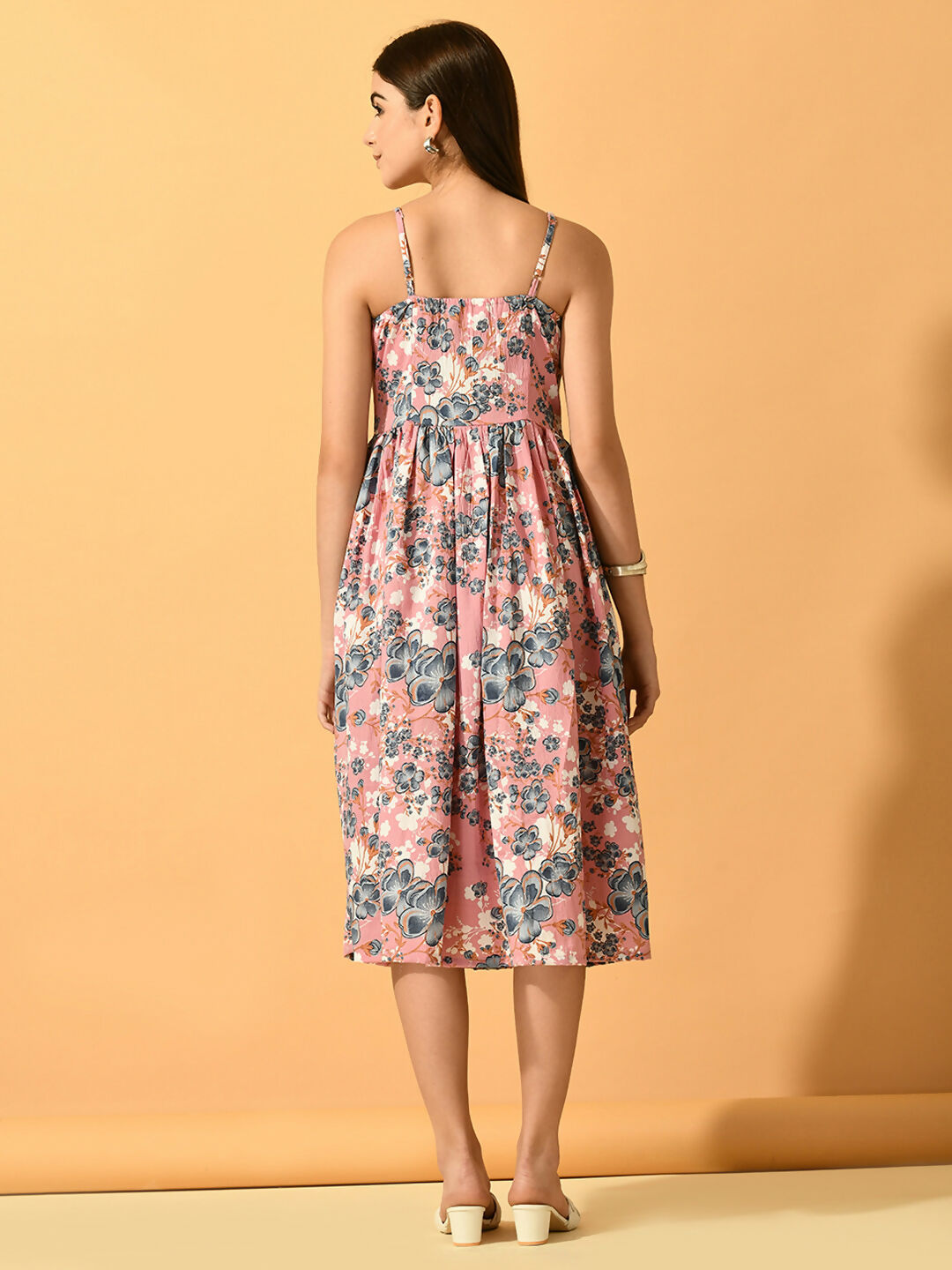 Myshka Women's Pink Fit and Flare Party Dress