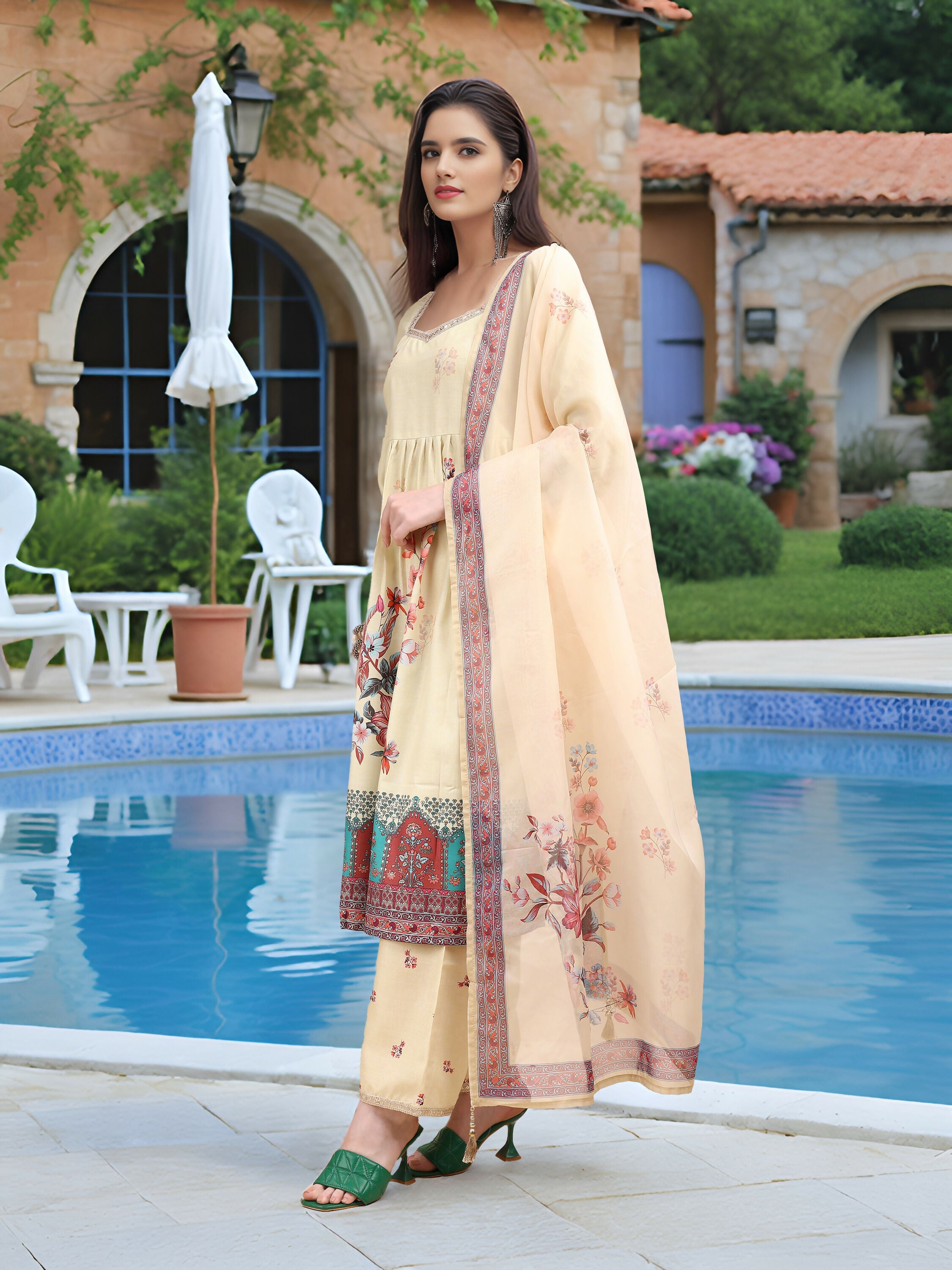 Joban Fashion Off White Position Digital Print With Position Foil Kurta Set
