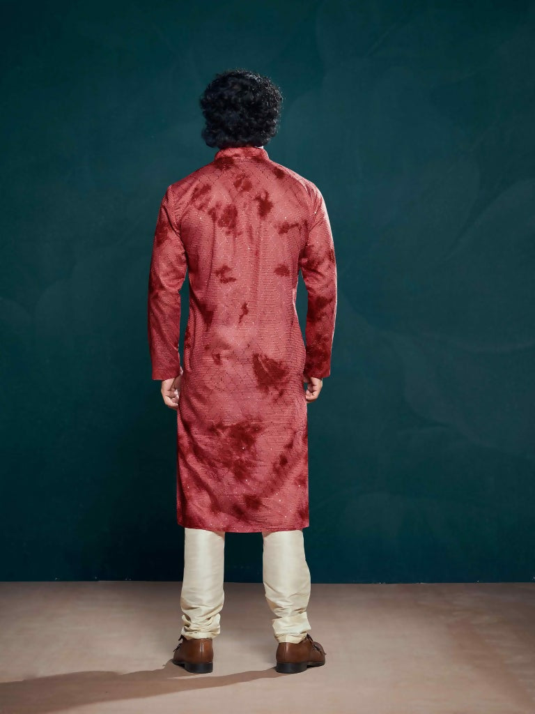 Maroon Viscose Designer Sequance Embroidery Work Men's Kurta Set - Mahotsav