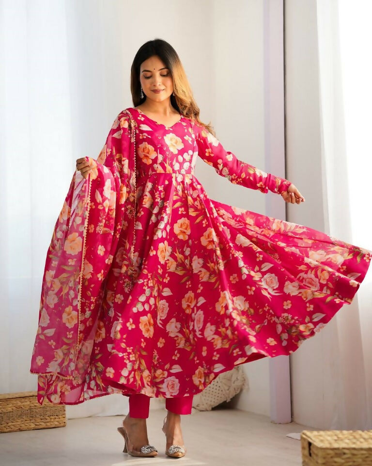 Teeya Creation Multi Color Pure Soft Organza Silk Digital print Party Wear Gown