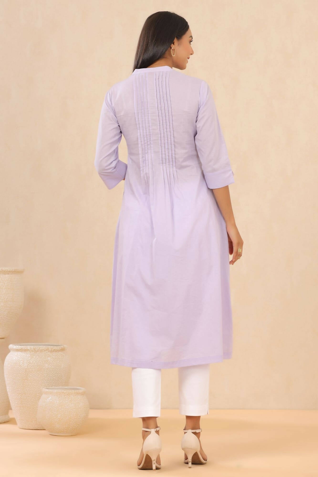Juniper Women Lilac Cambric Solid A-Line Kurta