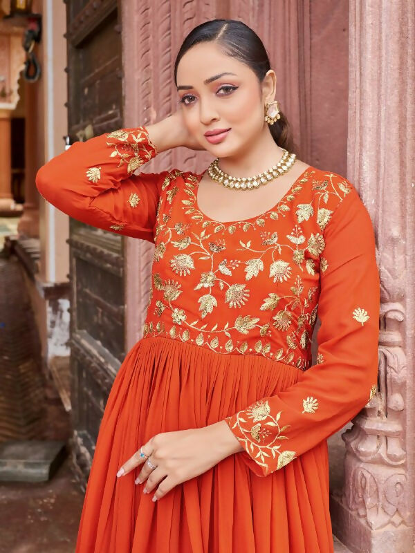 Joban Fashion Rust Readymade Dress With Sequins embroidery Work