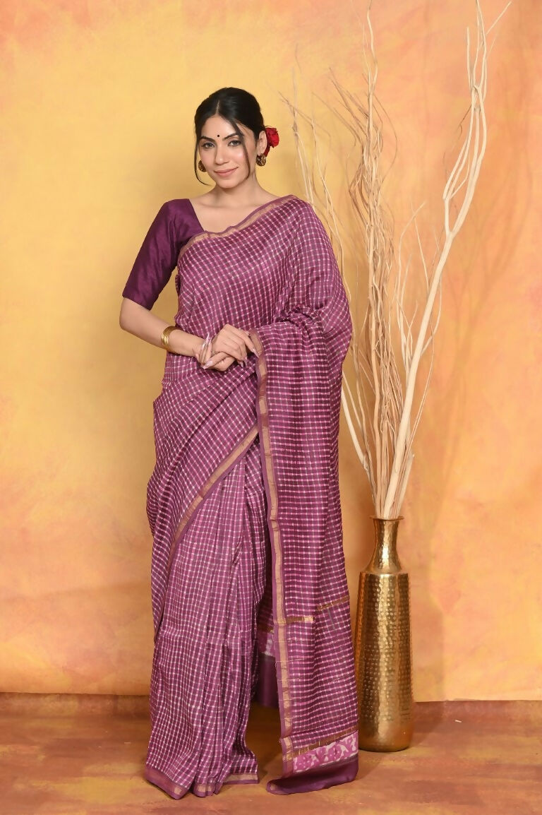 Very Much Indian Chanderi Natural Dye Handblock Printed Saree - Mauve