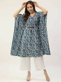 FIORRA Women's Printed Pure Cotton Kaftan Kurta - Blue