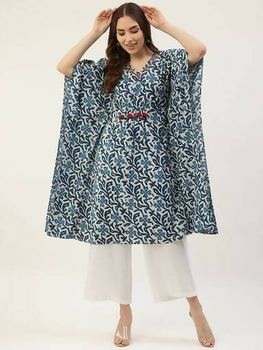 FIORRA Women's Printed Pure Cotton Kaftan Kurta - Blue