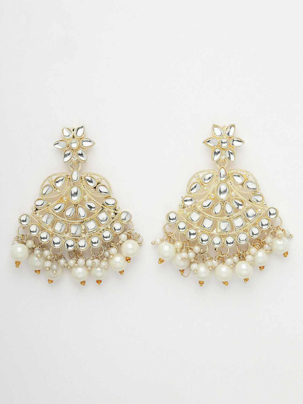 NVR Women's Gold-Polished Kundan-Studded Chandbali Earrings