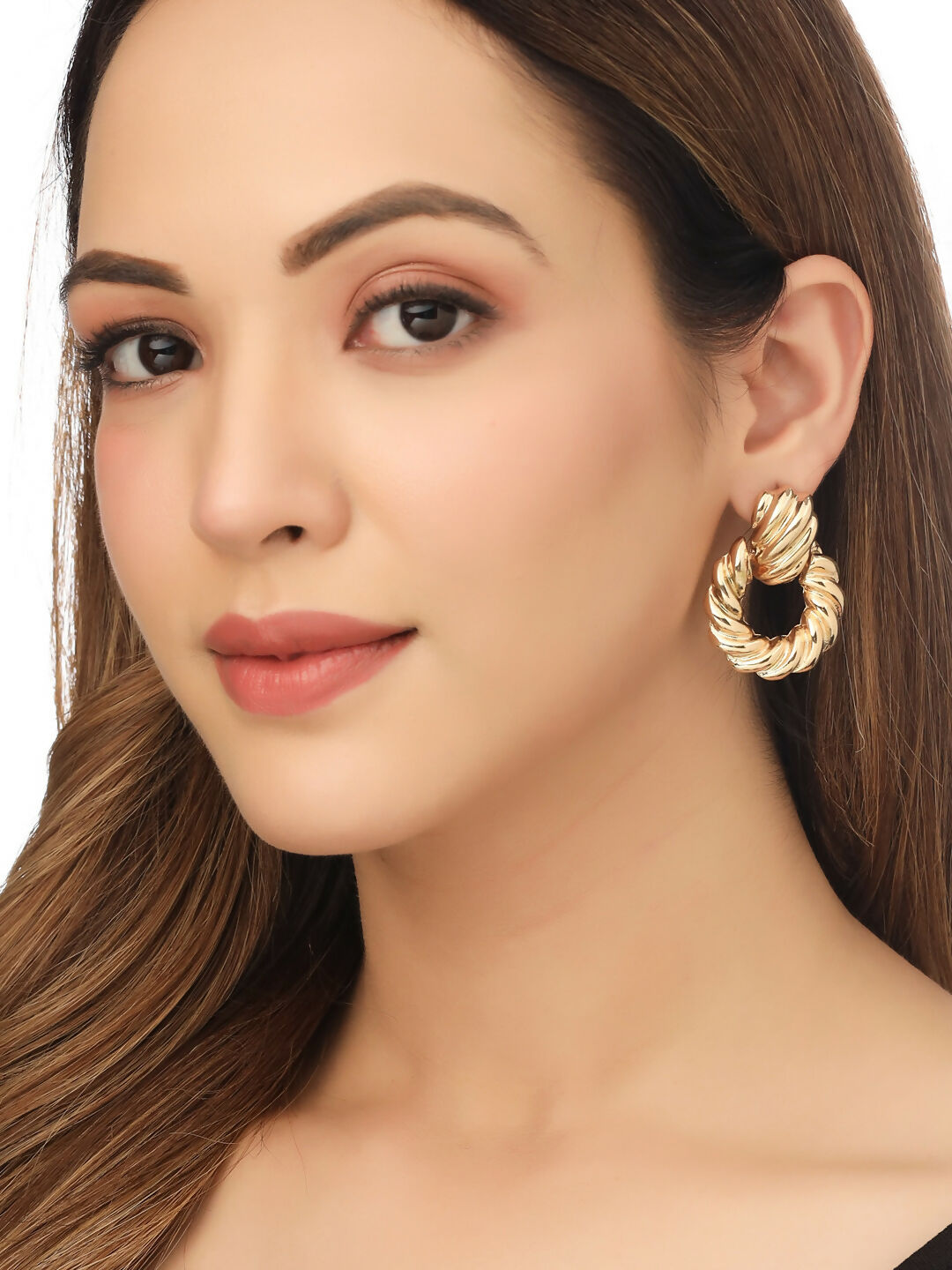 NVR Women Gold Toned Circular Drop Earrings