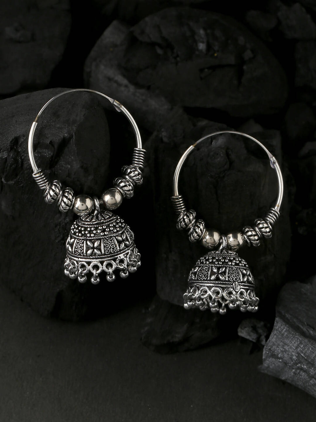 NVR Women Silver-Plated Contemporary Jhumkas Earrings
