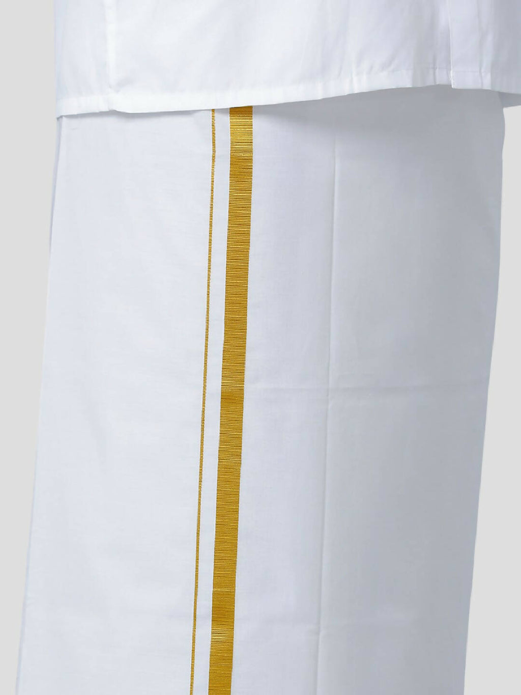 Ramraj Cotton Mens Poly Cotton 1" Gold Jari Dhoti With Towel Set - White